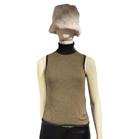 Petite Sophisticate Vintage Chocolate Brown Sleeveless Turtleneck Sweater Tank - Picture 2 of 10